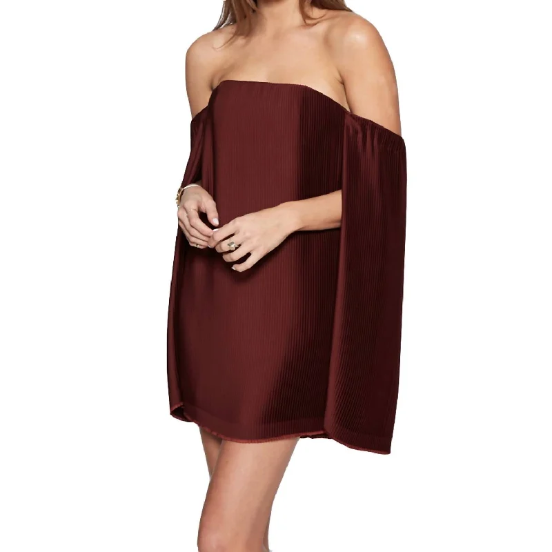Spiral Pleat Mini Dress In Burgundy Fashionable Button-Front Mini Dress