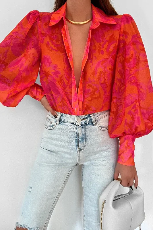 RUNAWAY THE LABEL Womens Fleetwood Blouse Citrus Pink Delicate Bow Blouse