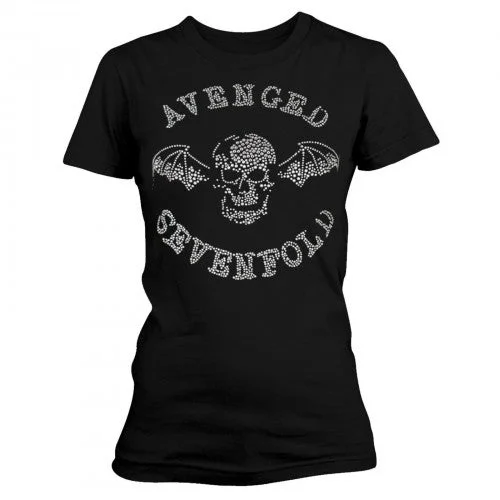 Avenged Sevenfold Womens/Ladies Death Bat Diamante Cotton T-Shirt-- Rayon Velvet Corduroy