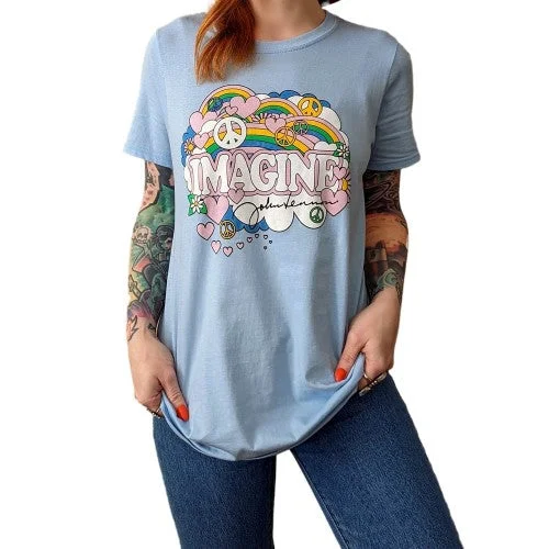 John Lennon Womens/Ladies Rainbows, Love & Peace Cotton T-Shirt-- Print Jacquard Patchwork