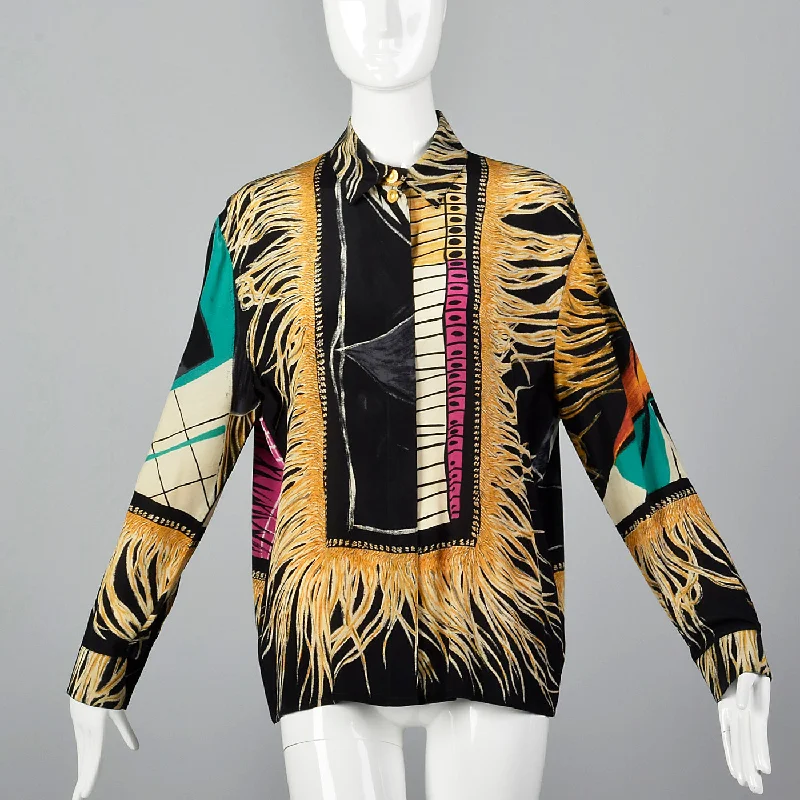 1990s Louis Feraud Silky Print Blouse Casual Button Blouse