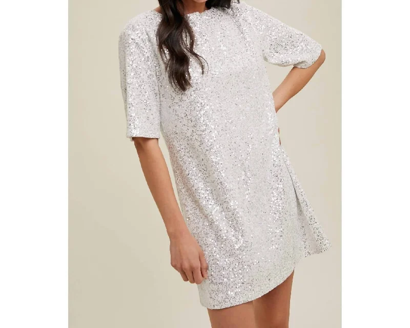 Sequin Open Back Mini Dress In Off White Cozy T-Shirt Mini Dress
