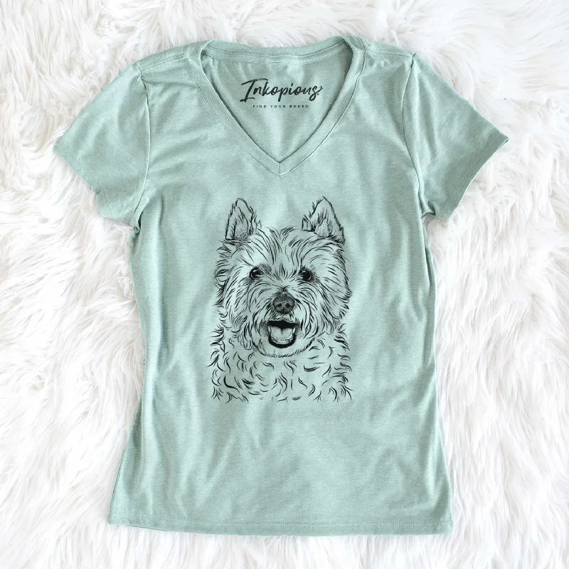Bare Kami the West Highland Terrier - Women's V-neck Shirt-- Nylon Fabric Polyester Fabric Spandex Fabric