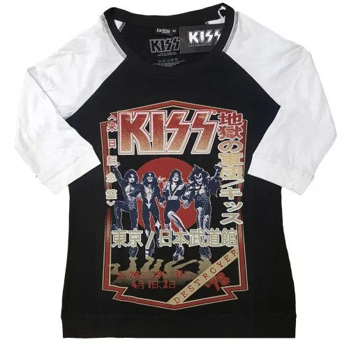 Kiss Womens/Ladies Destroyer Tour 78 Cotton Raglan T-Shirt-- Solid Print Embellished