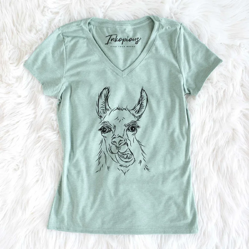 Bare Larry the Llama - Women's V-neck Shirt-- Mesh Blend Leather Blend Suede Blend