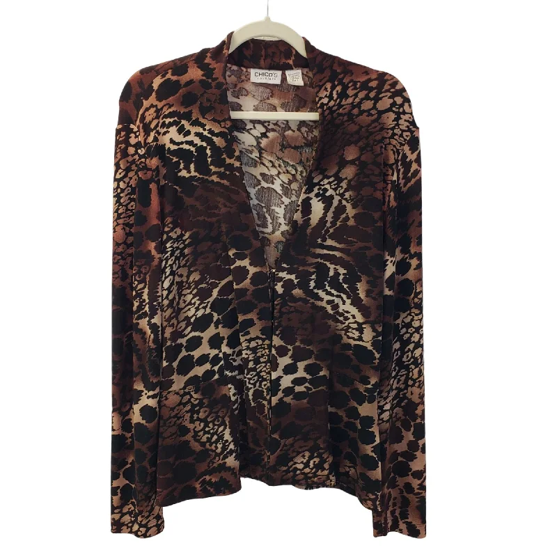 Chico's Travelers Animal Print Peplum Blouse Size Chico's 1/Medium Off-Shoulder Wrap Blouse