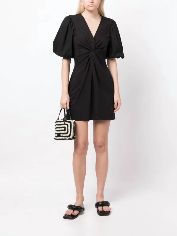Bette V-Neck Poplin Puff Sleeves Mini Dress In Black Classic Floral Mini Dress
