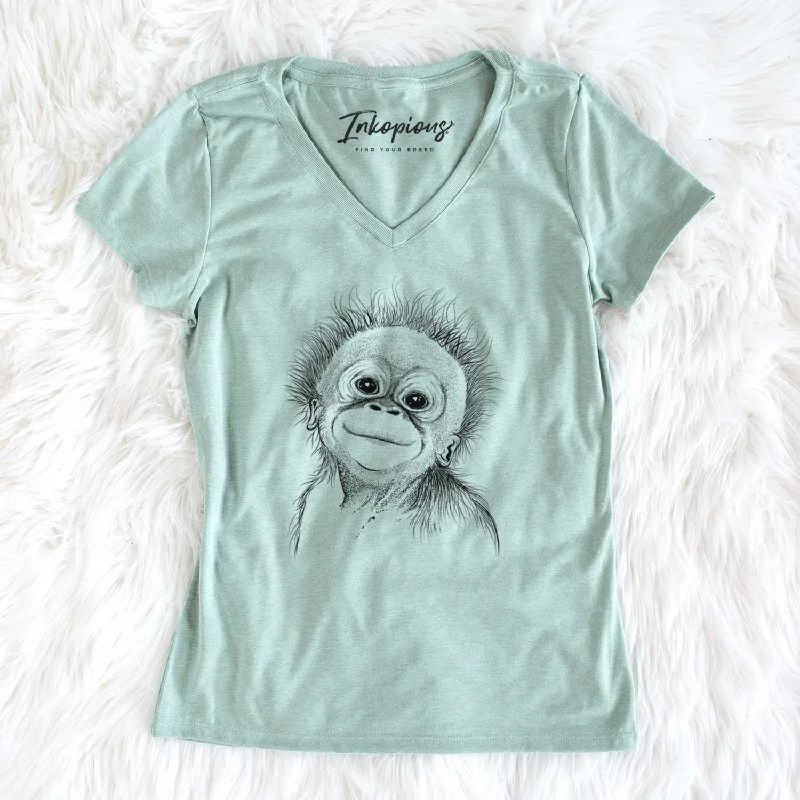 Bare Louie the Baby Orangutan - Women's V-neck Shirt-- Collared Crew Neck Turtle Neck