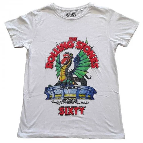 The Rolling Stones Womens/Ladies Sixty Stadium Dragon Cotton T-Shirt-- Notch Collar Peter Pan Collar Cowl Neck