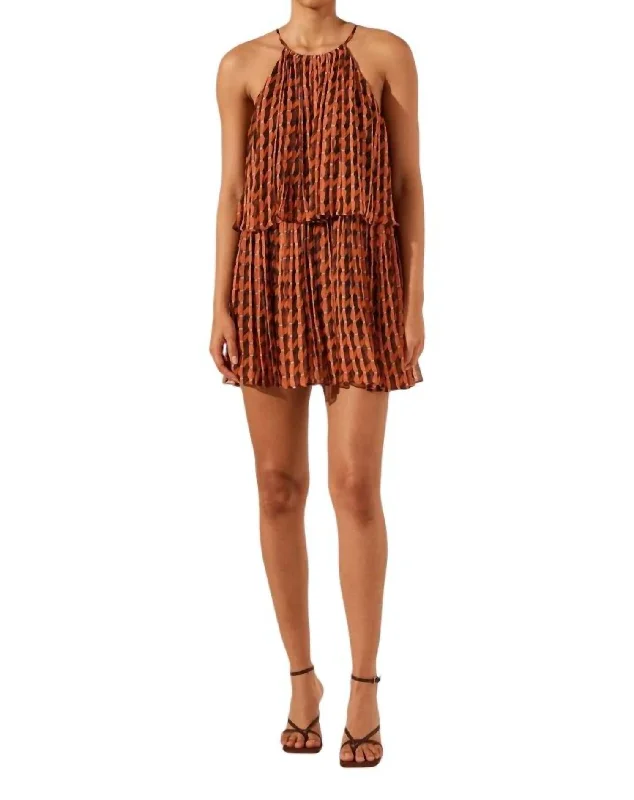 Martina Halter Tiered Mini Dress In Coral Pink/multi Elegant Mini Dress with Pleats