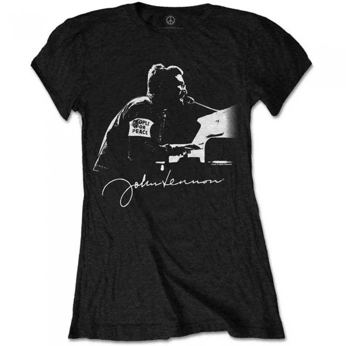 John Lennon Womens/Ladies People For Peace T-Shirt-- Iron Safe Non-Iron Wrinkle Free