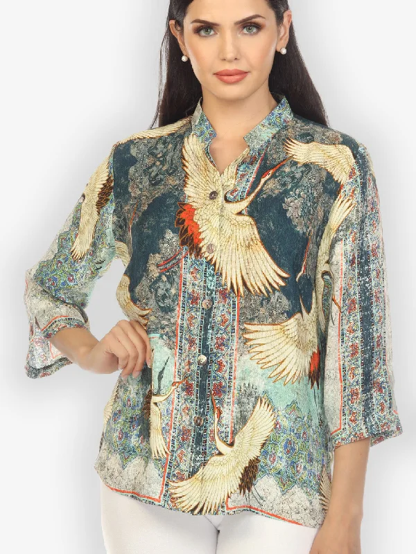 Crane Vintage Silk Blend Blouse Classic Minimalist Blouse