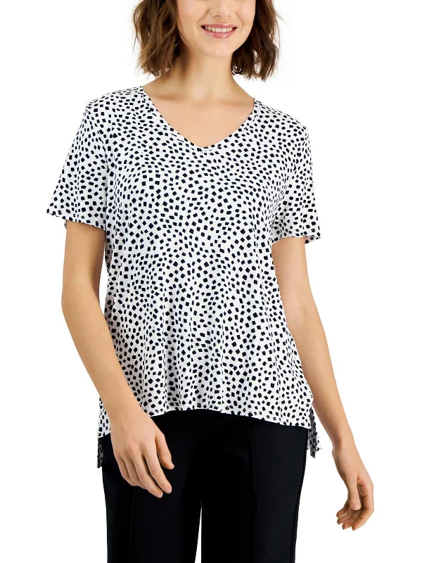 Womens V-Neck Polka-Dot Blouse Ruffled Neck Blouse