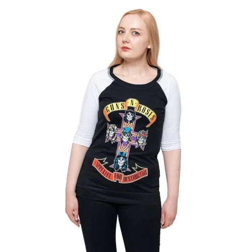 Guns N Roses Womens/Ladies Appetite For Destruction Raglan T-Shirt-- Handmade Hand-knitted Hand-woven