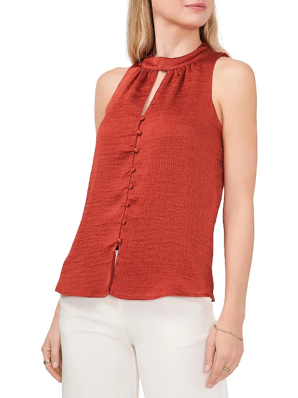 Womens Shimmer Keyhole Blouse Pastel Color Blouse