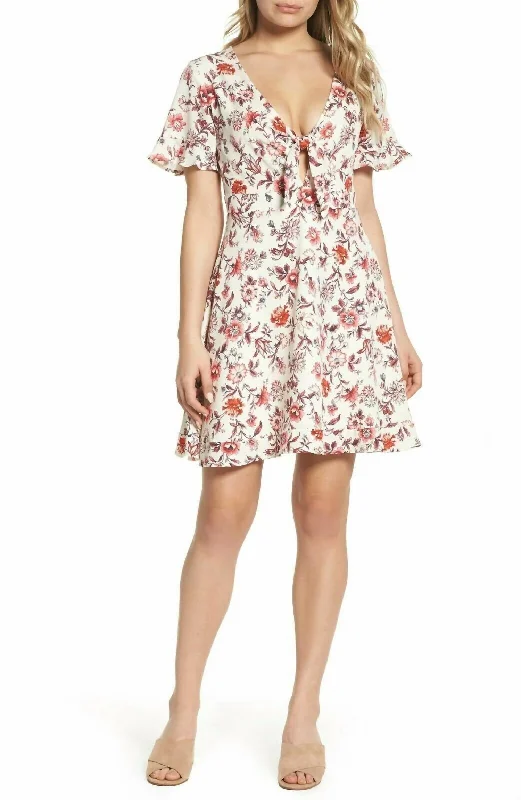 Floral Print Ruffle Flare Mini Dress In Red, White Casual Button-Up Mini Dress