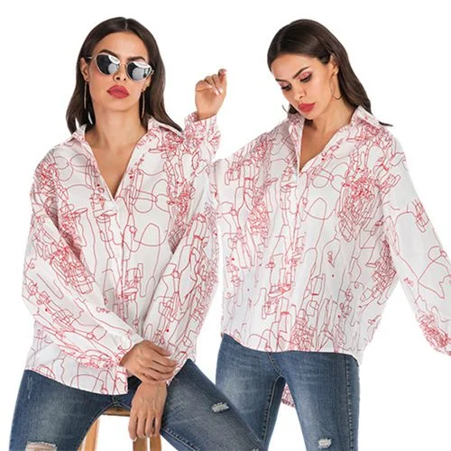 Medium-length Print Casual Spring Loose Show Thin Women Blouses High Neck Blouse