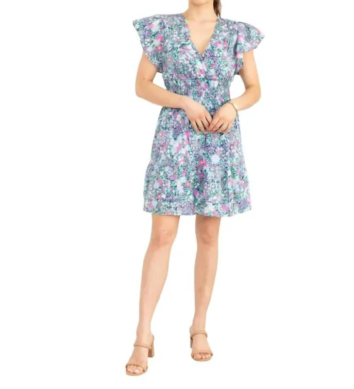 Kimora Mini Dress In Navy Multi Trendy Mesh Mini Dress