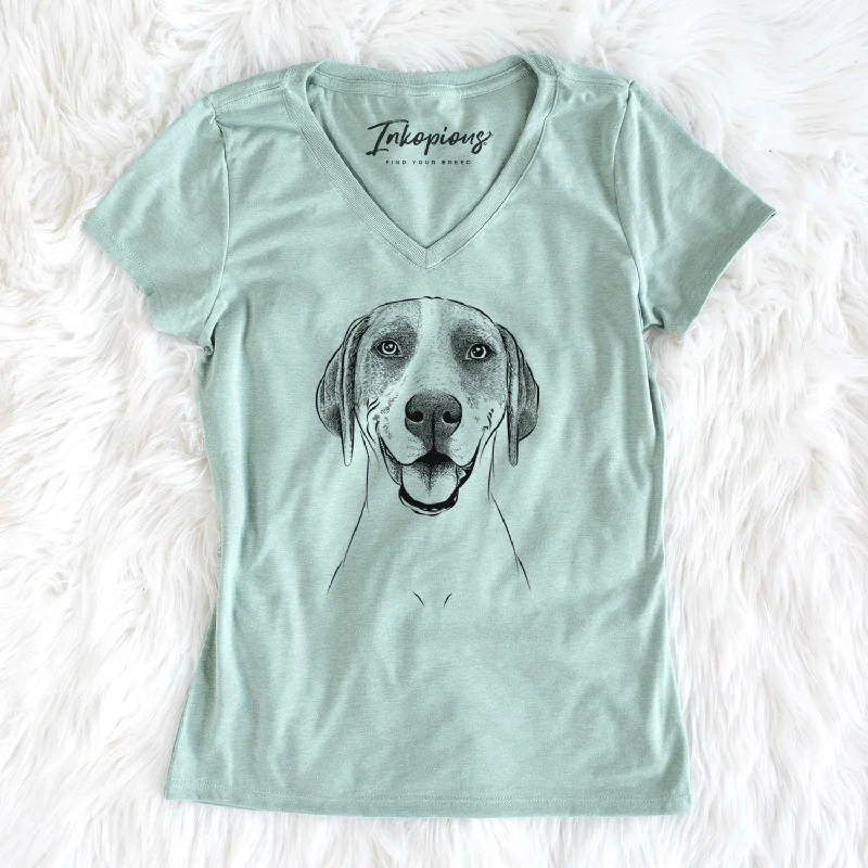 Bare Maggie the Treeing Walker Coonhound - Women's V-neck Shirt-- Oversized T-Shirt Spandex breathable