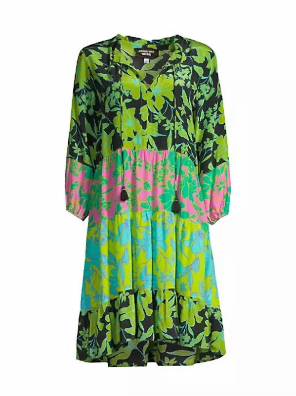 Miramar Tiered Mini Dress In Green Elegant Mini Dress with Pleats