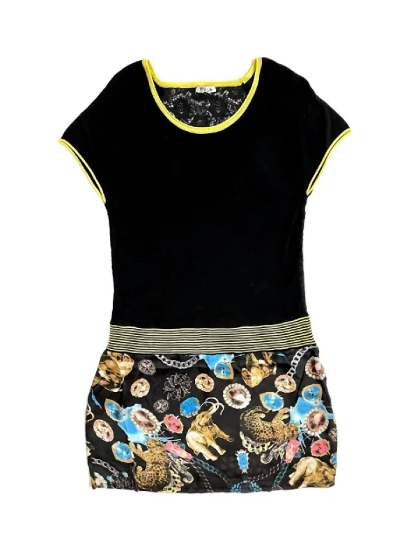 Women's Lace Knit Floral Print Satin Mini Dress In Black Fashionable Denim Mini Dress