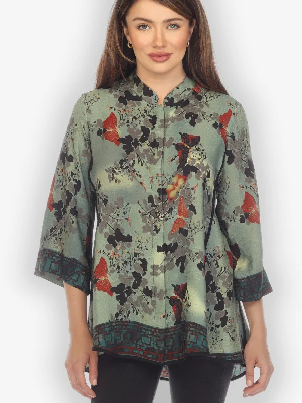 Butterfly Clouds Border Tummy Tuck Blouse Chic Sleeveless Blouse