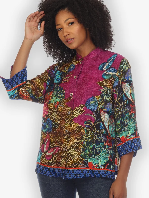 Magical Butterfly Silk Blouse Side Tie Blouse