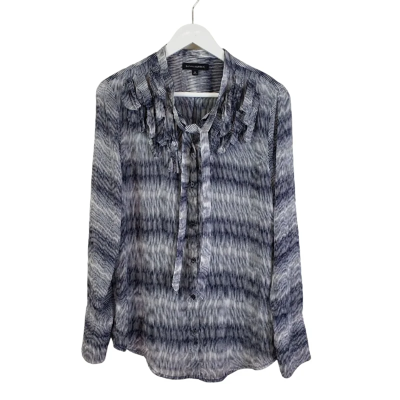 Banana Republic Semi-Sheer Ruffle Trim Button Down Blouse Size Medium Sweetheart Neck Blouse