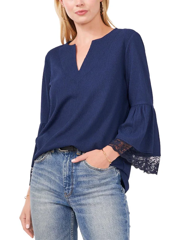 Womens V-Neck Lace Blouse Loose Oversized Blouse
