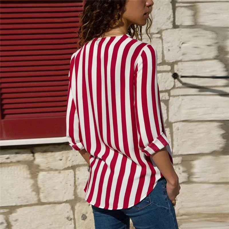 Striped Blouse For Women Delicate Bow Blouse