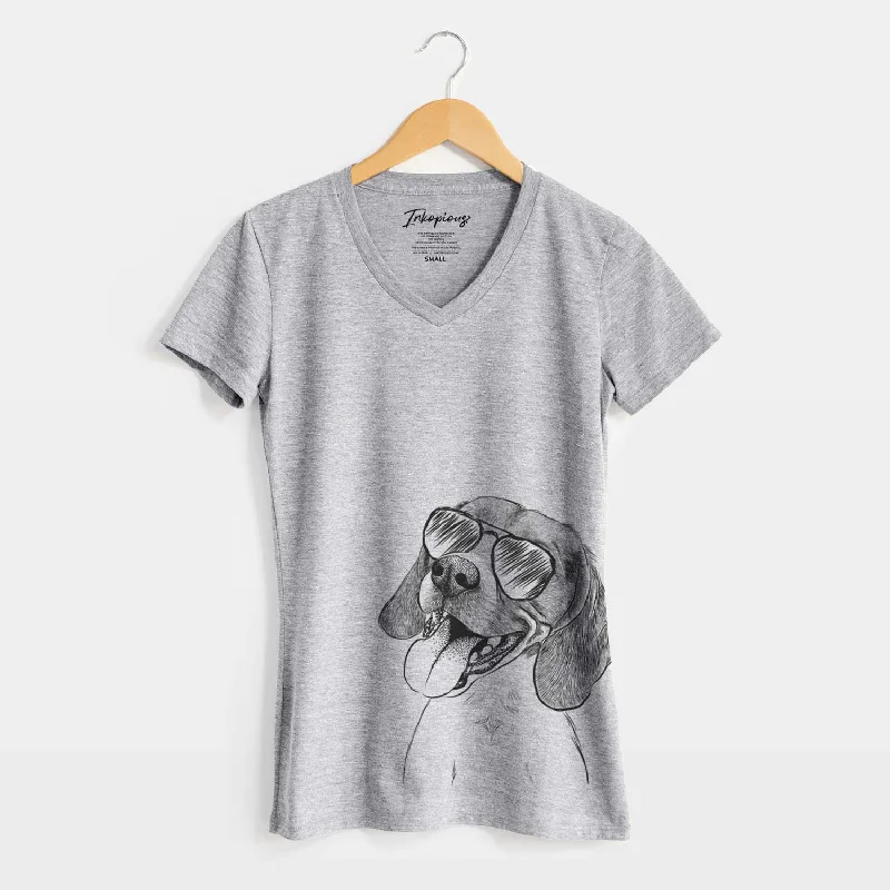 Aviator Little Bandit the Beagle - Women's V-neck Shirt-- Seamless Knitted Crochet