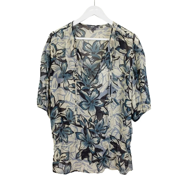 Vince 100% Silk Floral Print Sheer Popover Peplum Blouse Size S/M Off-Shoulder Wrap Blouse