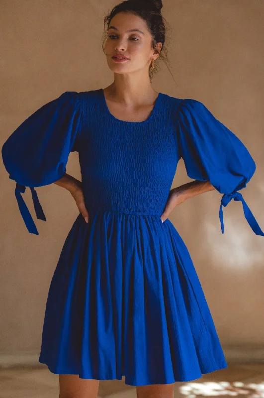 Jolie Puff Sleeve Linen Mini Dress by ELF Elegant Silk Mini Dress