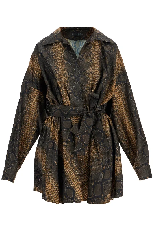 Norma Kamali Women's  Snake Print Oversized Mini Dress Classic Floral Mini Dress