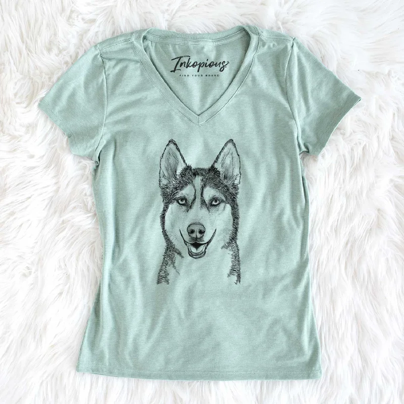 Bare Kira the Siberian Husky - Women's V-neck Shirt-- Machine Wash Dry Clean Hand Wash