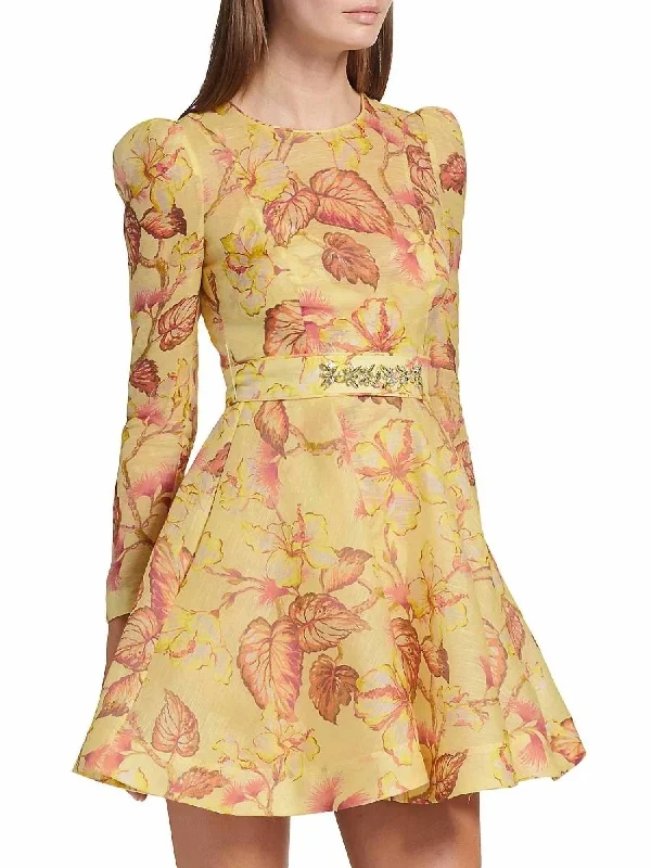 Matchmaker Floral Mini Dress In Yellow Hibiscus Comfortable Fit-and-Flare Mini Dress
