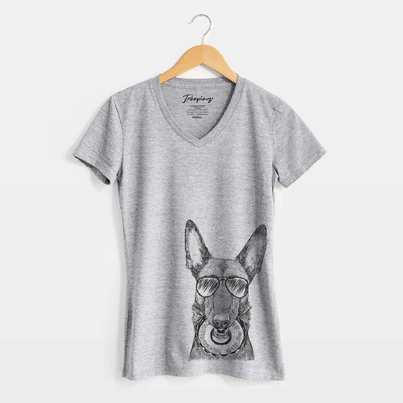 Aviator Juno the Belgian Malinois - Women's V-neck Shirt-- Graphic T-Shirt Round Neck Polyester