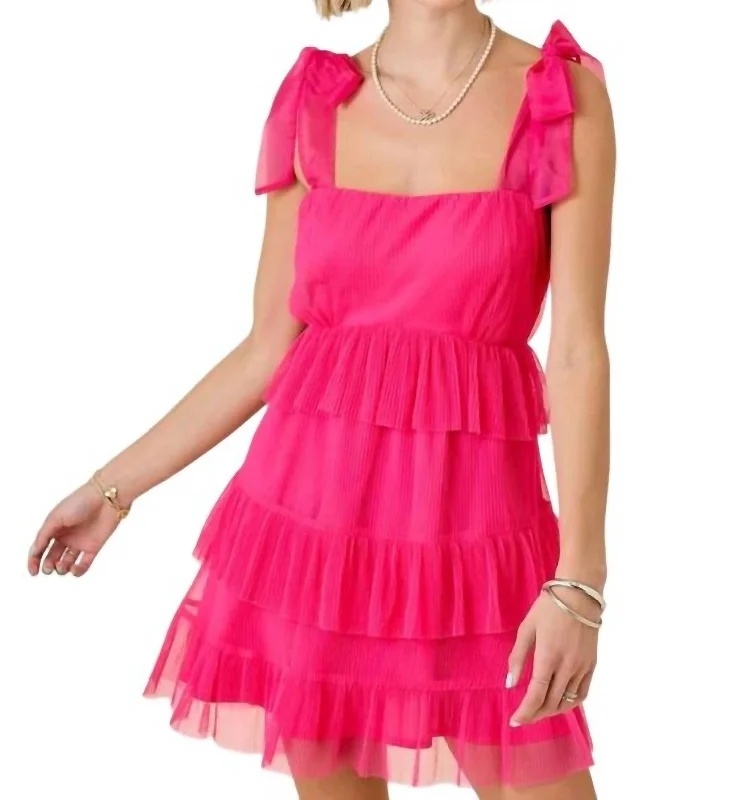 Erin Mini Dress In Hot Pink Chic Puff Sleeve Mini Dress