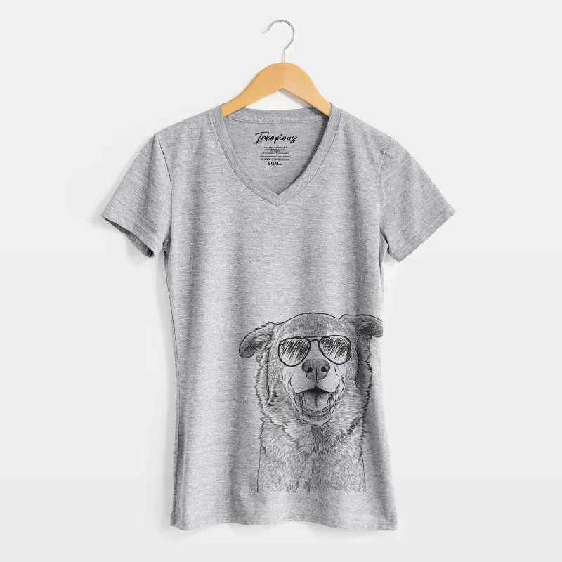 Aviator Logan the Rescue Mutt - Women's V-neck Shirt-- Collared T-Shirt Boat Neck A-Line
