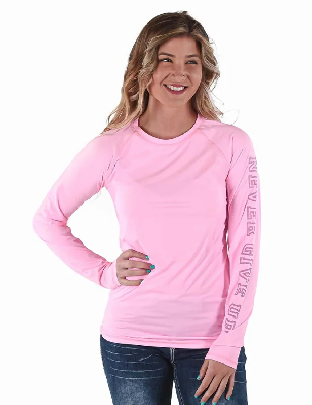 Cowgirl Tuff Womens Breathe Instant Baseball Bubblegum Pink Nylon L/S T-Shirt-- Oversized T-Shirt Spandex breathable