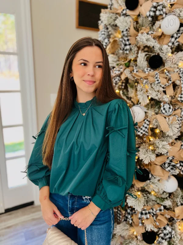 Tied to You Blouse in Teal Green Classic White Blouse