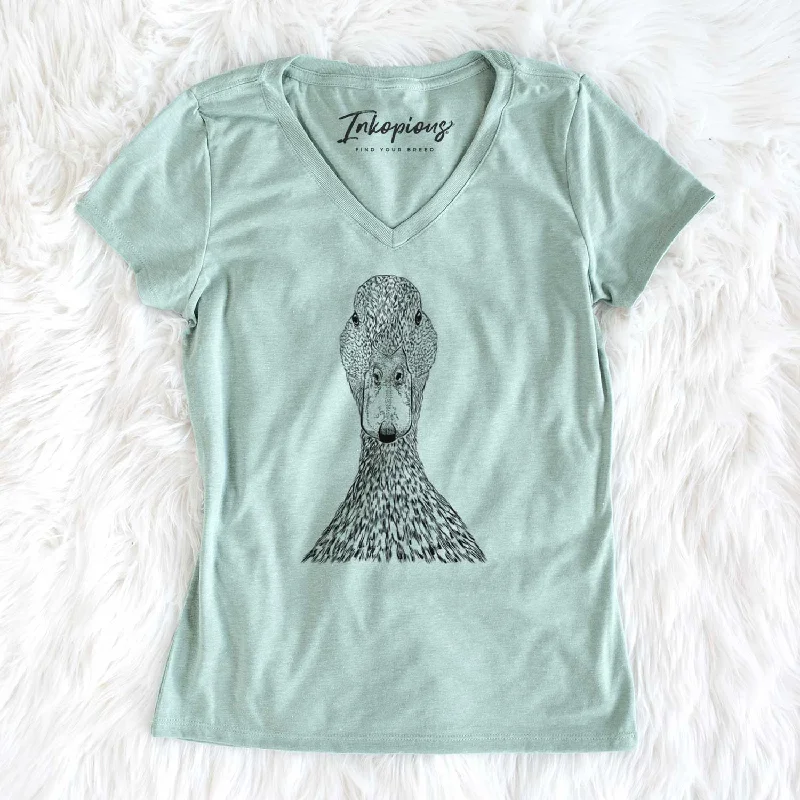 Bare Marge the Mallard Duck - Women's V-neck Shirt-- Chenille Fabric Brocade Fabric Lace Fabric