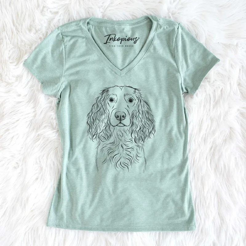 Bare Landry the Boykin Spaniel - Women's V-neck Shirt-- Fitted T-Shirt Seamless Stretchy