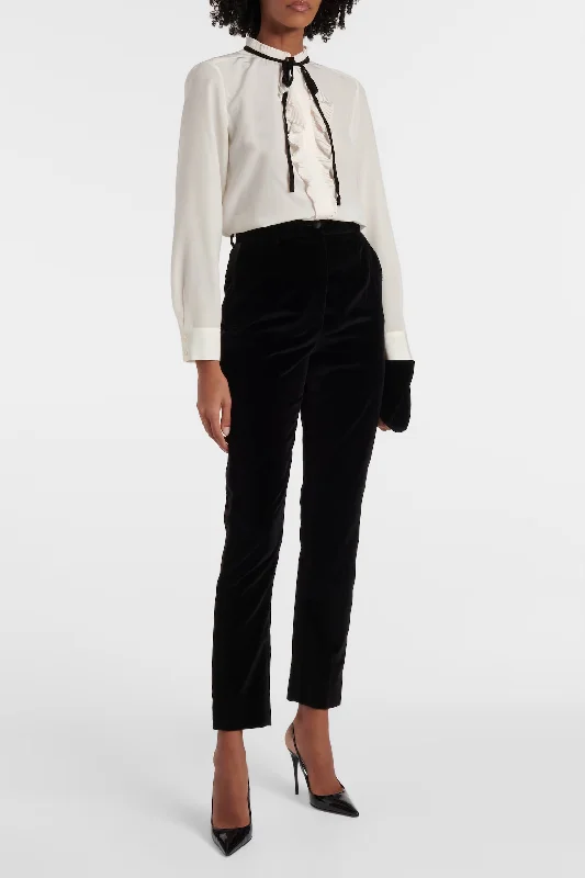 Frame - Velvet Tie Ruffle Blouse Flowy Bohemian Blouse