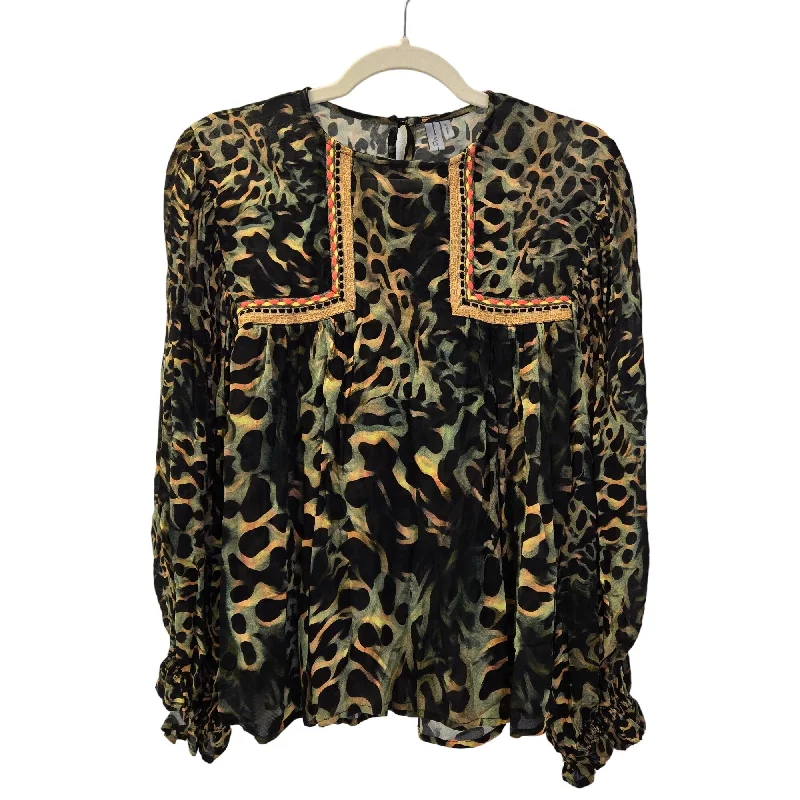 Anthropologie Bl-nk Joelle Leopard Viscose Baby Doll Peasant Blouse Size XS/S Casual Relaxed Blouse