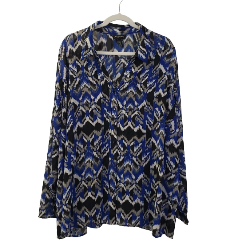 Lane Bryant Ikat Print Button Down Blouse Size 26/28 Elegant Semi-Sheer Blouse