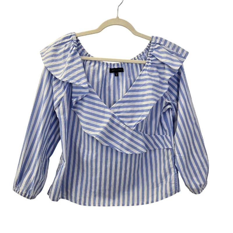 Sanctuary Striped Ruffle V-Neck Blouse Size Medium Satin Bow Blouse