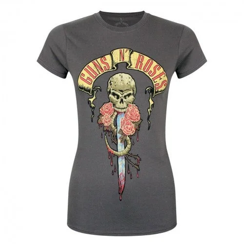 Guns N Roses Womens/Ladies Dripping Dagger T-Shirt-- Faux Fur Fabric Real Fur Fabric Shearling Fabric