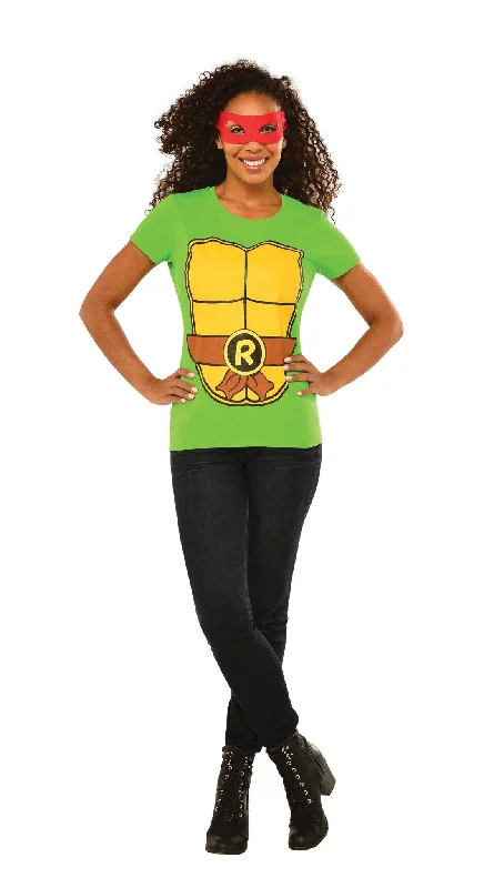 Womens Ninja Turtles Raphael T-Shirt-- Denim Fabric Leather Fabric Suede Fabric