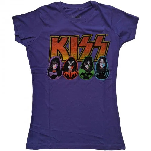 Kiss Womens/Ladies Logo, Faces & Icons Cotton T-Shirt-- Terry Blend Velvet Blend Canvas Blend